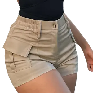 2026 Summer Women High Waist Button Design Street Style Cargo Shorts With Multiple Pockets