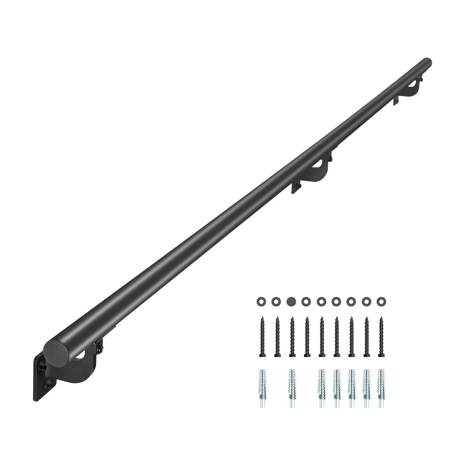 6Ft Wall Mounted Stair Handrail In Black Aluminum For Indoor And Outdoor Use, Durable Weather Resistant Aluminum Railing System With Easy Installation, Brackets, Screws, And Hardware Included For Residential Staircases