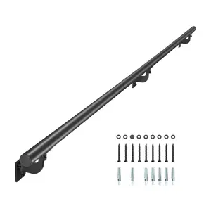 6Ft Wall Mounted Stair Handrail In Black Aluminum For Indoor And Outdoor Use, Durable Weather Resistant Aluminum Railing System With Easy Installation, Brackets, Screws, And Hardware Included For Residential Staircases