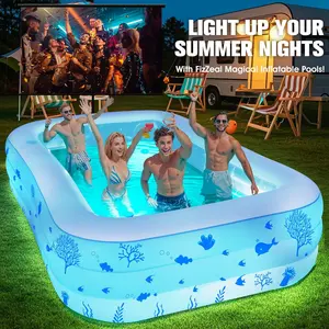 Inflatable Pool with Seat and Pool Lights,100" x 63" x 22"