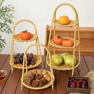 [HOMEGLOBE] 2026 New Multi-layer Fruit Tray, European-style Dried Fruit Tray, Imitation Rattan Woven Household Snack Tray, Afternoon Tea Tray Basket, Suitable for Indoor Decoration, Fruit and Snack Tray Basket