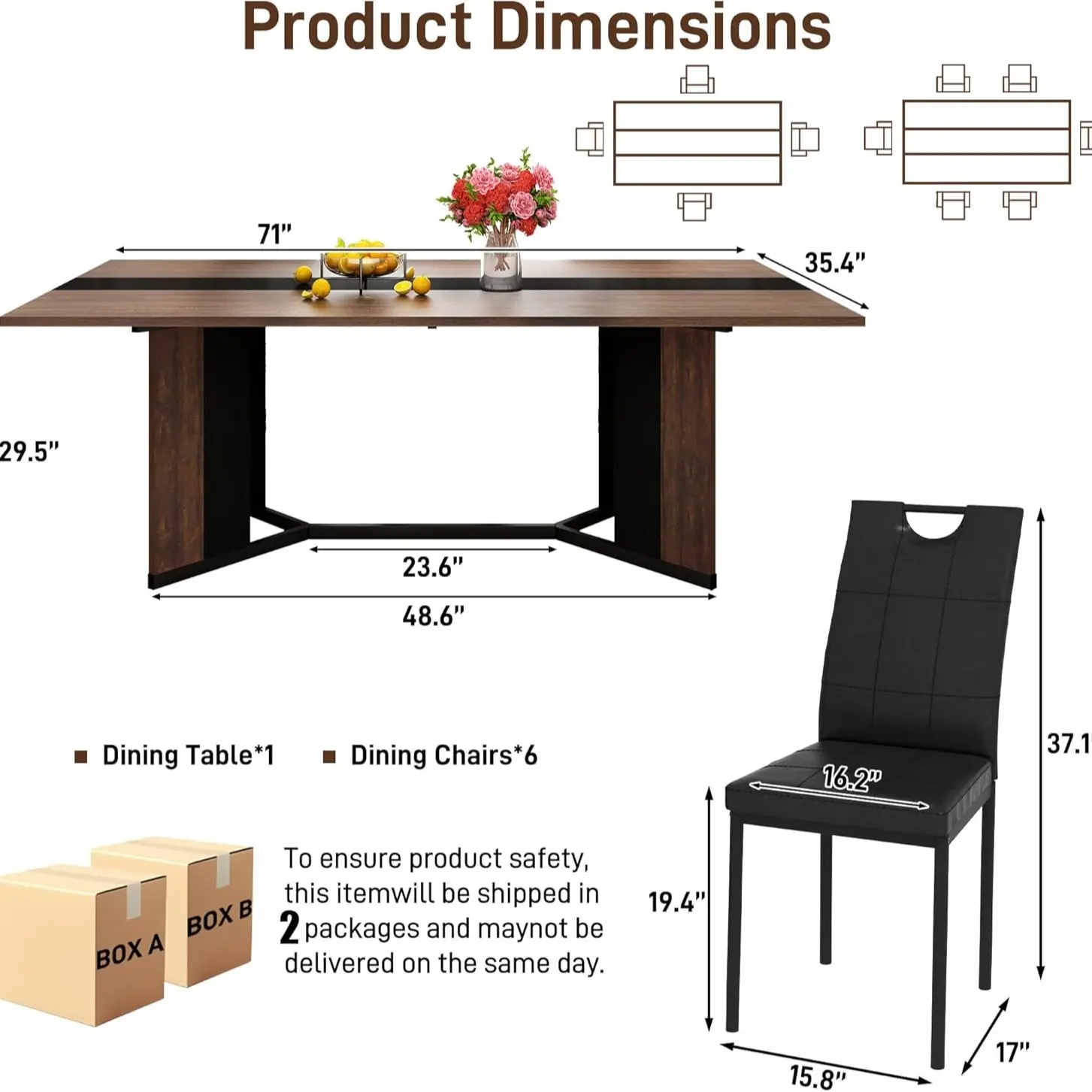 brown (71IN Table+6 Chairs)