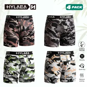 Hylaea Bamboo Fiber Camo Men Underwear 5 Inch Anti-Chafing Breathable Boxers for Office Gym Daily Wear