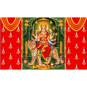 5x8 Feet Durga Fabric Reusable Backdrop Banner for Durga Pooja/Navratri (AS1486)