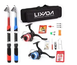 Fishing Rod Reel Combo Full Kit with 2PCS 2.1m Telescopic Fishing Rods 2PCS Spinning Reels Fishing Lures Hooks Accessories Fishing Bag