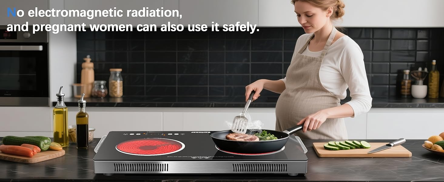 Karinear 2000W Portable Electronic Induction Cooktop - Double Burner Energy-Saving Multi-Function Induction Hobs, Cooking Equipment with Handle, Child Safety Lock, Knob & Touch Controls, 9-Level Adjustable Temperature, US Plug Kitchen Appliance