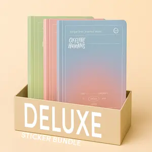 Offline Humans Deluxe Sticker Notebook Bundle - 3-Pack A5 Size with Gradient, Serenity & Blossom Colorways Lined Pages & Dotted Grid for Journaling Notes Lists & Sticker Organization