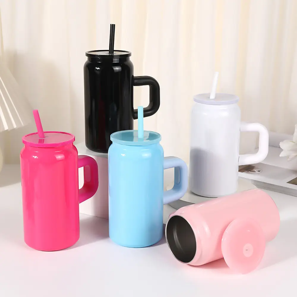 25-Pack 16oz Macaron Color Anti-Scalding Stainless Steel Tumbler with Handle - Insulated Spillproof Hot & Cold Water Flask, Portable Coffee Flask, DIY Personalized Gift, 2000ml+ Capacity, 25pcs/Carton, US Local Stock Wholesale, Insulated Cocktail Tumbler,