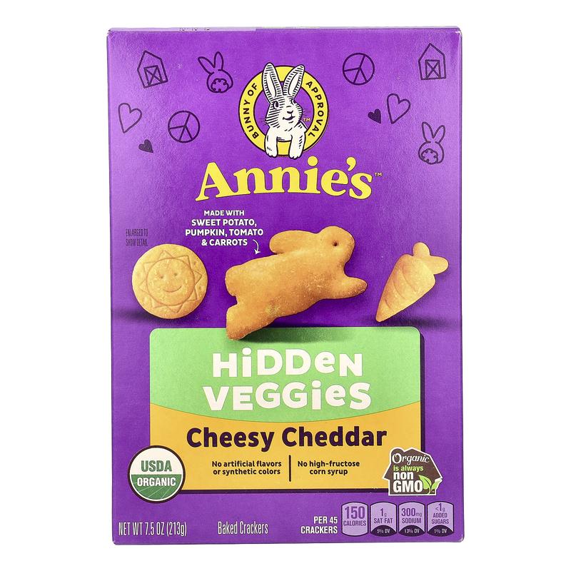 Annie's Homegrown Cheesy Cheddar Baked Crackers, Hidden Veggies , 7.5 oz (213 g)
