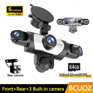 BCUOZ 360° Panoramic 5-Lens Full HD 1080P Dashcam,Not wireless, 1080P Front and 720P Full coverage of Rear/Left/Right/Inside,3.16 inch Five-Split  Screen Display,Night Nision, WDR, G sensor, Loop Recording -Car Instrument Recorder, Free 64GB Memory Card