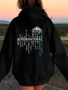 Women's Hoodie - Black Supernatural TV Show Inspired Sweatshirt, All-Season Casual Pullover with Drawstring Hood for Everyday & Themed Events 3Y