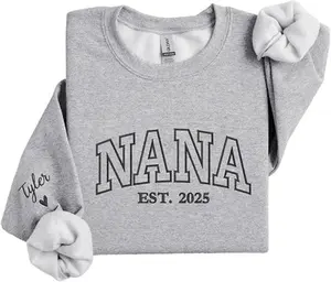 Custom Nana Mimi Grandma EST Year Embroidered Sweatshirt, Personalized Mimi Est Sweater with Kid Name on Sleeve, Varsity Shirt, Nana Sweatshirt, Grammy Gift, Sweatshirts Hoodies for Women