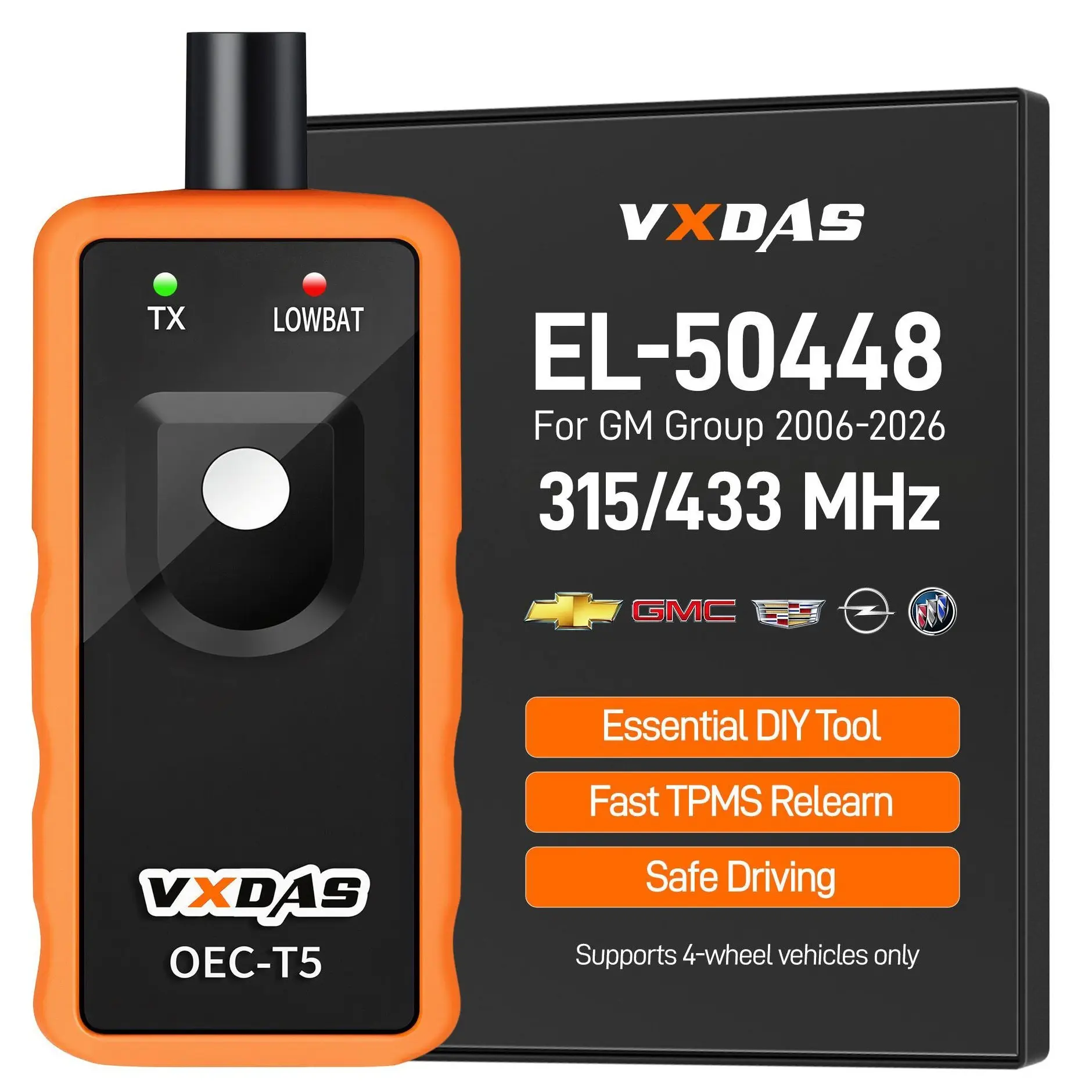 [GM Only] VXDAS EL-50448 TPMS Relearn Tool for GM Vehicles 2006–2026, Tire Pressure Sensor Activation Reset Tool for Chevy, GMC, Buick & Cadillac, Supports 315/433 MHz OEM Sensors
