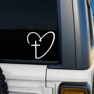 Christian Heart Cross Vinyl Decal, Christian Car Window Sticker, Cute Bible Sticker, Cross Decal, Minimalist Faith Decal,Religious Car Decal O
