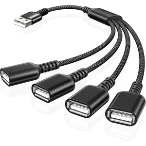 USB Splitter 1 in 4 Out 1FT,USB Y Cable,USBA Male to Four Female Extension Cord Adapter,4 Port Multi Multiport Extender Hub,Double Dual Data Power Charger Split for Car,Xbox,PS4,PS5,Laptop