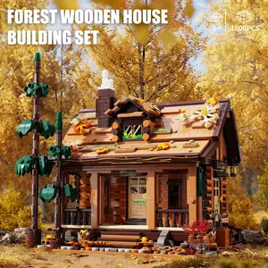 flash card 1969PCS Forest wooden house Building Blocks Toys Model Log cabin Assemble Puzzle Bricks Toy Sets For Kid Desktop Ornament Gifts