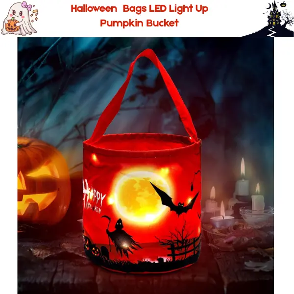 Halloween Trick or Treat Candy Bucket | LED Light Up Pumpkin Candy Bag, Collapsible Reusable Halloween Basket, Kids Party Favor Gift Bag for Trick or Treating