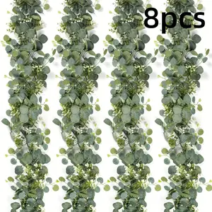 Eucalyptus Garland, 8 Counts/set Artificial Greenery Vines, Faux Eucalyptus Flowers, Room Decor Gypsophila Garland, Decorative Plant for Wedding Party Mantle Table Runner Home Decor