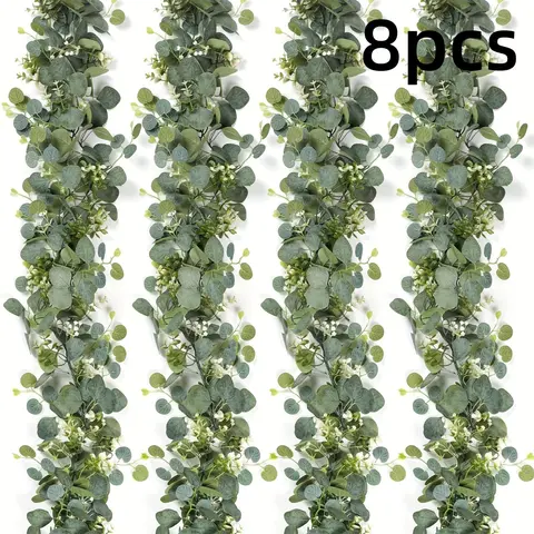 Eucalyptus Garland, 8 Counts/set Artificial Greenery Vines, Faux Eucalyptus Flowers, Room Decor Gypsophila Garland, Decorative Plant for Wedding Party Mantle Table Runner Home Decor Decoration Items