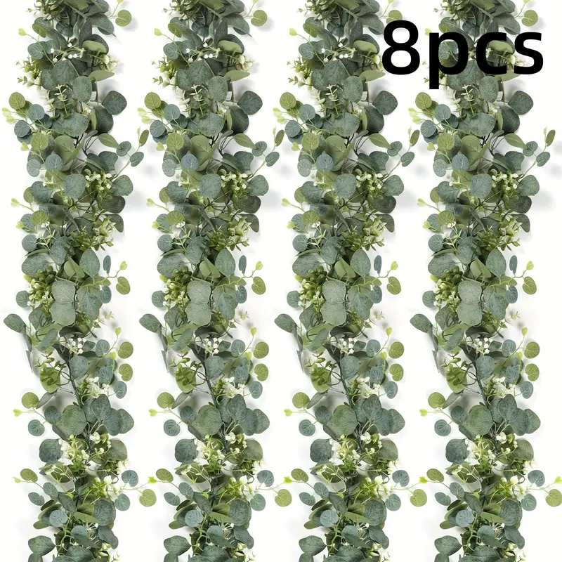 Eucalyptus Garland, 8 Counts/set Artificial Greenery Vines, Faux Eucalyptus Flowers, Room Decor Gypsophila Garland, Decorative Plant for Wedding Party Mantle Table Runner Home Decor Decoration Items