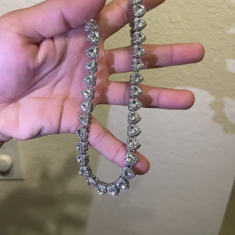 Heart chain 24” stainlees steel CZ diamond for men