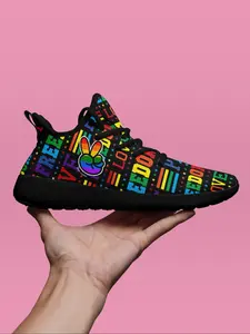 Men's Random Rainbow Print Lace Up Chunky Sneakers, Casual Comfortable Soft Sole Sports Running Shoes, Fashionable Running Shoes, All-match Round Toe Shoes for Daily Wear, Closed