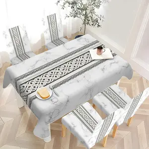 2/4/6/5/7 pieces of fashionable and high-end chair cover and tablecloth sets, thickened chair cover and tablecloth sets (1 tablecloth + 4 chair covers or 1 tablecloth + 6 chair covers), easy to care for, reusable, for home decoration