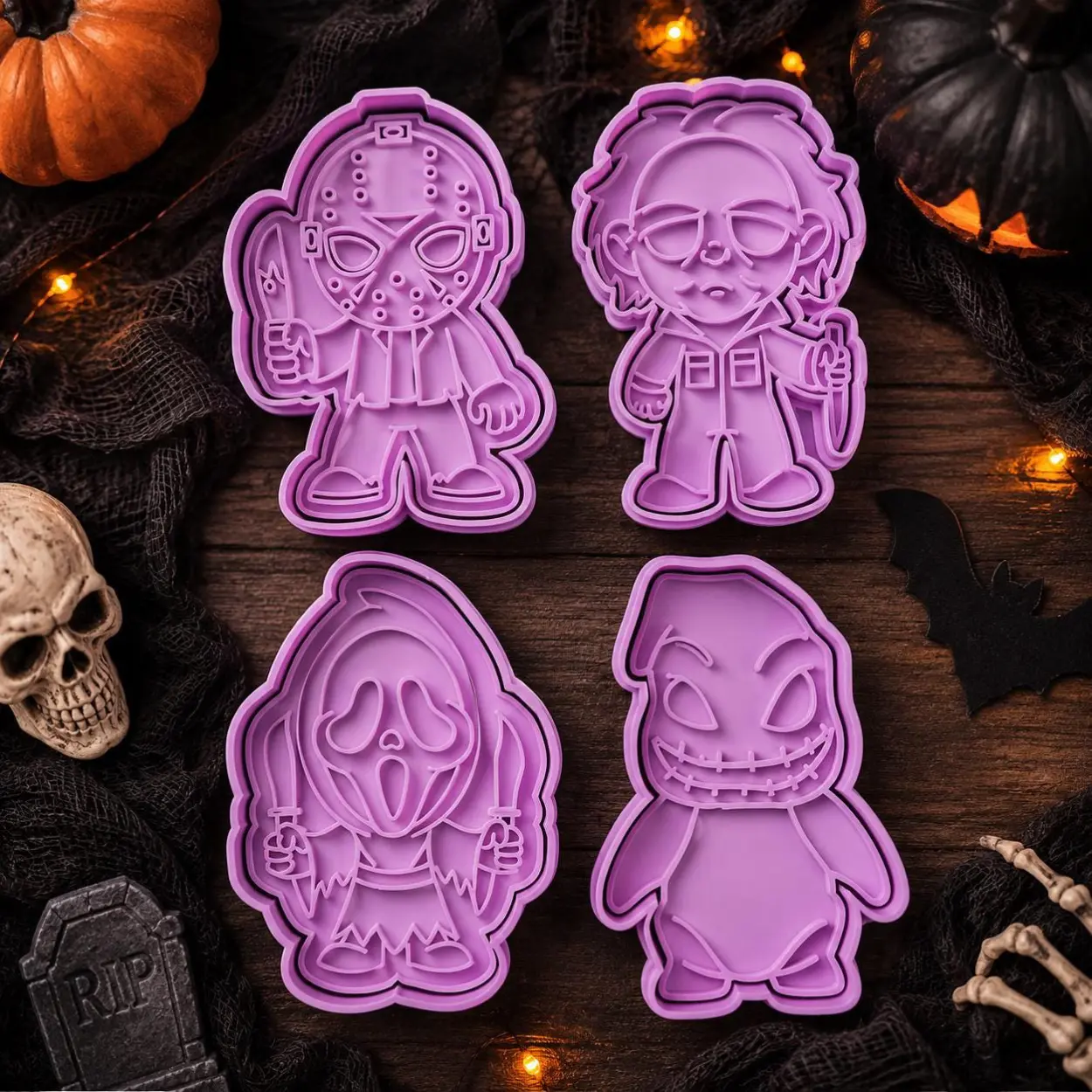 Horror Cookie Cutters Set of 4 - 3D Printed Jason Michael Myers Ghostface Oogie Boogie