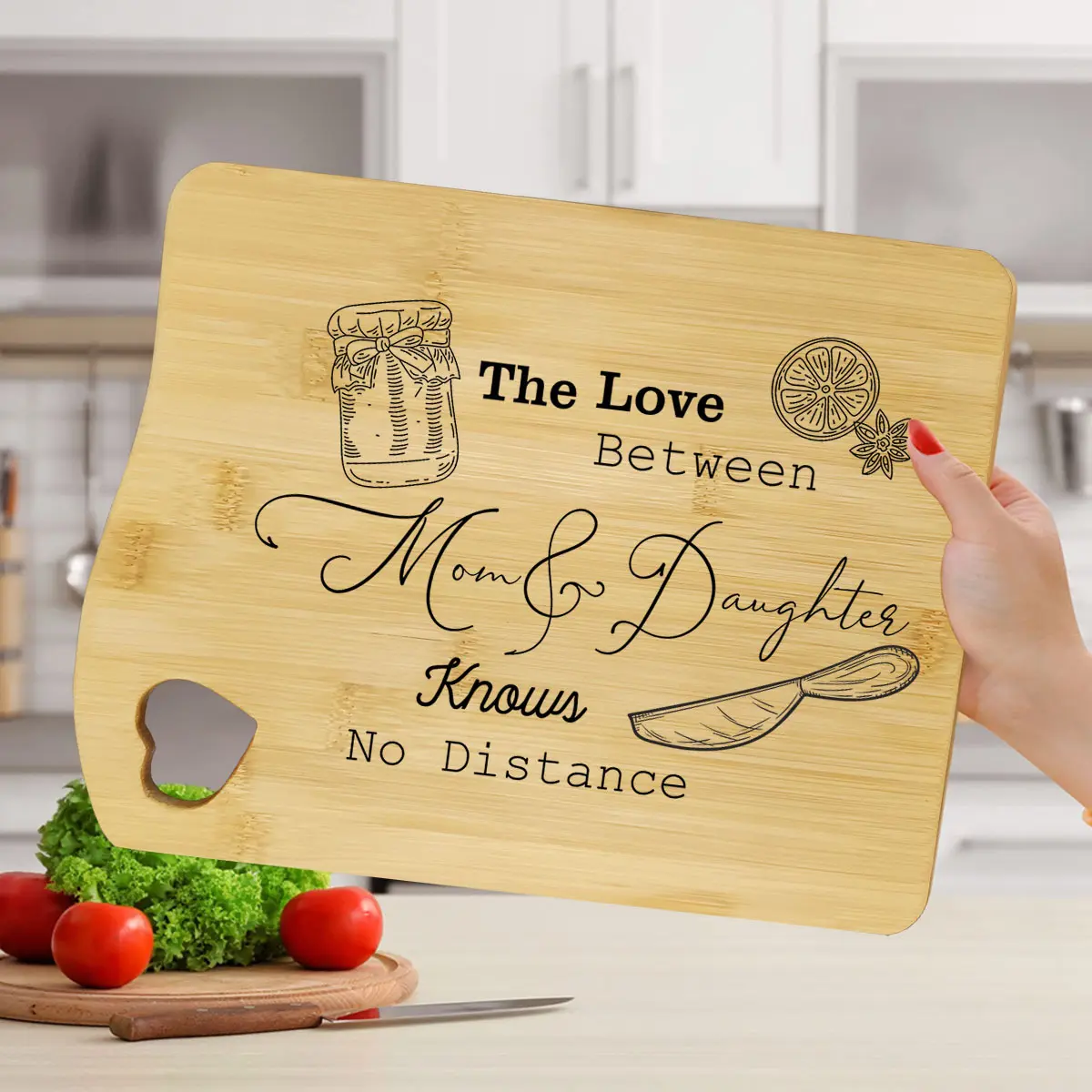 1 PC Creative Quotes Cutting Board, Honey Pot Pattern Cutting Board, Artistic Bamboo Cutting Board, Love Handheld, Heartwarming Kitchen Supplies, Mother's Day Gift, Creative New House Gift