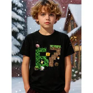 Kids 67 Meme Hand Sign Pixel Game-Inspired Blocks Lantern Grass Torch Pig Pixel Block Six Seven Gamer 100% Cotton Graphic Tees, Merry Christmas Boys Winter Clothes,Boys Christmas Outfit,Funny Couples Six Seven Shirt,67 Christmas Shirt