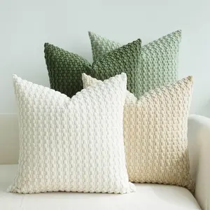 4Pcs Decorative Throw Pillow Covers Farmhouse Boho Home Decor Striped Corduroy Square Pillowcases 18 x 18 Inch Green