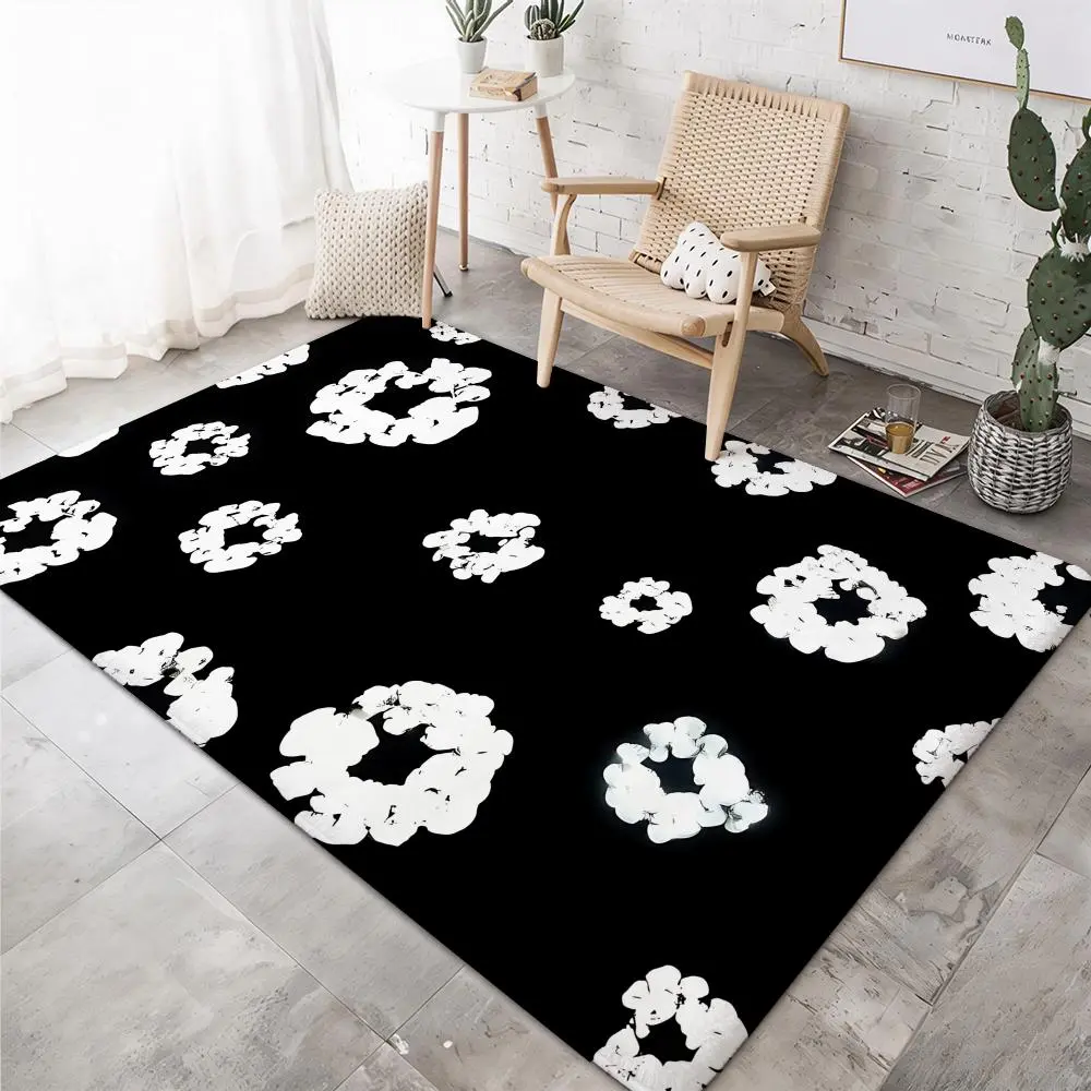 Flower Floor Mat / Black × White Takashi Murakami Flower Bedroom Area Rugs Floor Mat Living Room