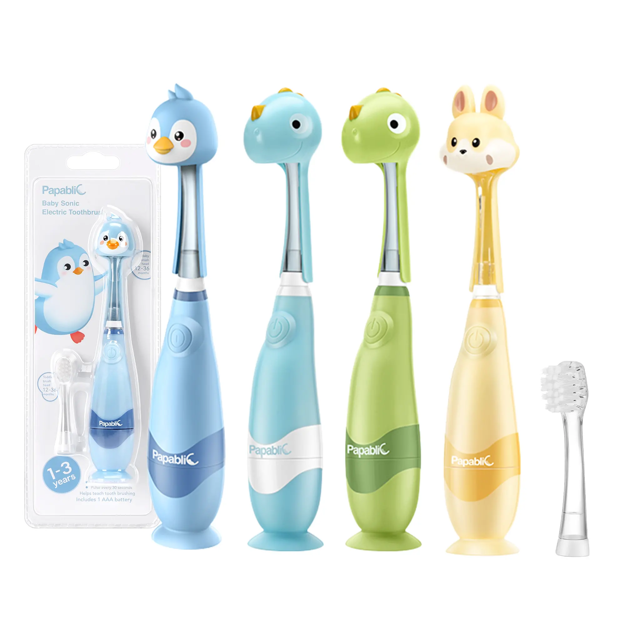 Papablic (Pippin) Toddler Sonic Electric Toothbrush for 1-3Y, Kids  Electric Toothbrush with Smart LED Timer & Penguin Cover, 2 Brush Heads, Gentle Clean, Lightweight Travel & Fun Oral Care Kit, Baby Toothbrush Set, Gifts,dorm essentials