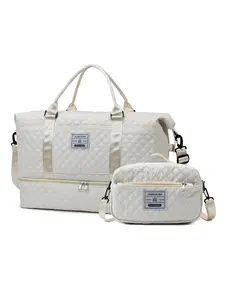 Quilted Pattern Travel Bag Set, Large Capacity Duffel Bag & Cosmetic Bag, Dry & Wet Separation Sports Bag, Yoga Gym Bag, Travel Bag for Women & Men