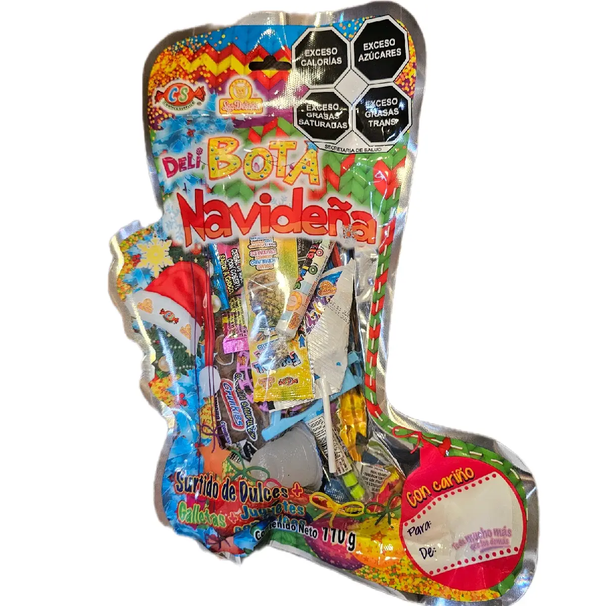 Deli Bota Navideña - Surtido de Dulces, Galletas y Juguetes con Dulces 110g - Sweet, Snack