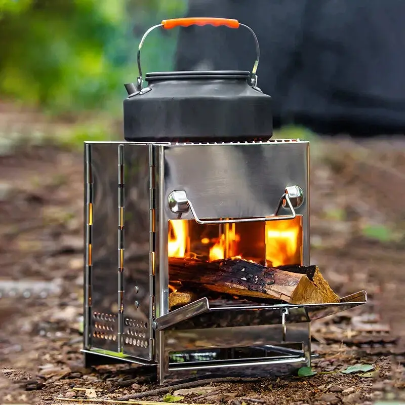 Stainless Steel Foldable Fire Pit with Grill | Lightweight Portable Wood Burning Camping Barbecue Stove | Durable Outdoor Kitchenware for Camping/Backyard/Picnics/Glamping/Hiking | Essential Outdoor Cooking Gear