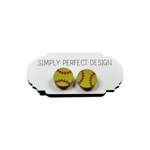 Softball Earring - Softball Studs - Softball Jewelry - Yellow Softball Studs - Sports Jewelry - Sports Studs - Sports Earrings