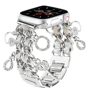 1PC Fashion Double Thin Flash Leather Rope Love Lock Core Smart Strap, compatible with Apple Watch 38/40/41/42/44/45/46/49mm, suitable for Apple Watch series Ultra/SE/10/9/8/7/6/5/4/3/2/1, Smart Watch Straps, (Strap only, watch and case not included)