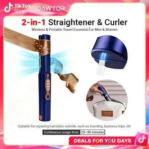 Qawtor Cordless Mini Titanium Flat Iron - Smooth 2-in-1 Hair Straightener & Curler (Beauty Products, Mini Travel Products), 5000mAh Wireless Curling Iron, Fast-Heating Up to 210°C/410°F, for On-the-Go Styling & Travel Use