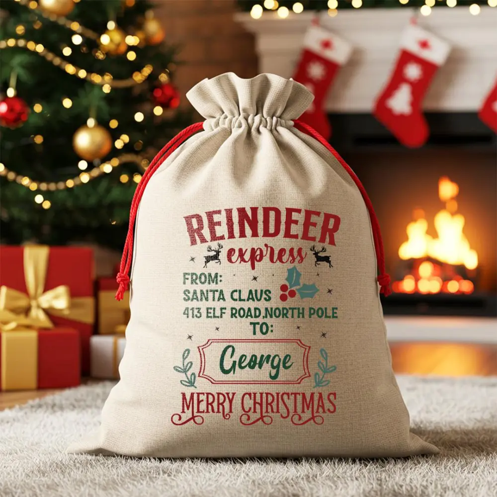 Reindeer Express Gift Sack Personalized Santa Delivery Bag Christmas Mail
