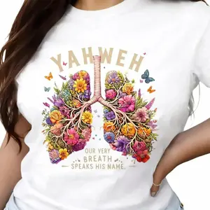 Yahweh Floral Lungs T-Shirt, Crew Neck Cotton Polyester Religious Graphic Tee, Christian Faith Apparel Featuring Inspirational Bible Quote, Comfortable & Breathable Material, Everyday Outfit, Shirts for Men Women, Gifts, SuperYi