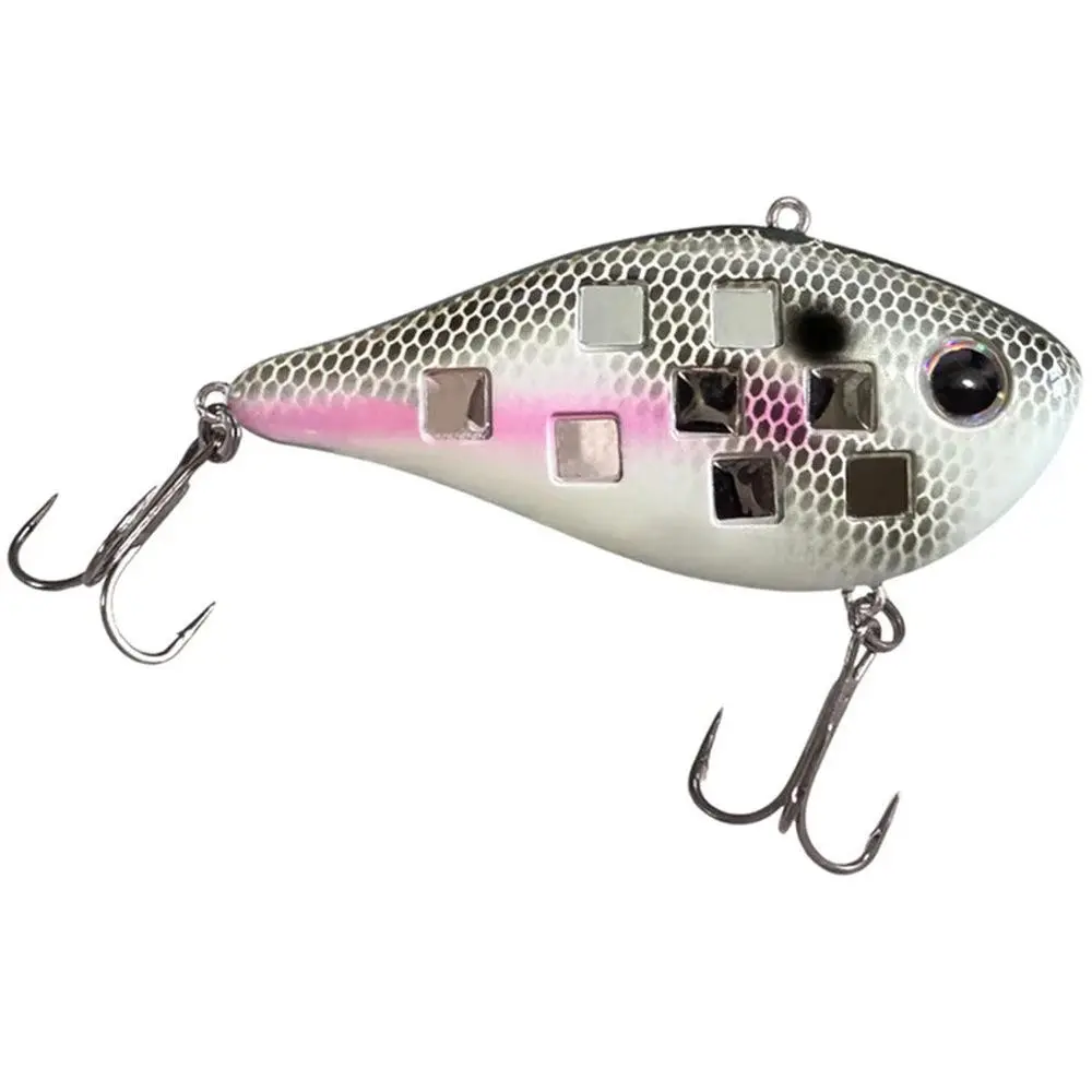 Hard Body Lipless Crankbait Fishing Lure - 3 in, 3/4 oz, #4 Hooks, Vibrant Flash Shad, Angled Mirror System, Internal Rattles, Intense Flash & Sound, Improves Sonar Return, Durable Design for Long-Distance Fish Attraction