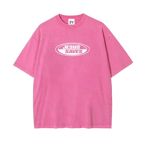 Women's Chic Christian 100% Cotton Oversized Short-Sleeve Graphic Tshirt - 'Jesus Saves' Print, Breathable, Solid, Layerable, Trendy Graphic Shirts, Streetwear Top, Streetwear For Women