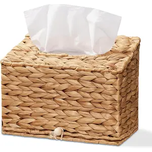 Water Hyacinth Hand Towels Box Cover for Kleenex Disposable Paper Hand Towels, Handwoven Towel Holder, Wicker Tissue Box Cover for Bathroom, Bedroom, Office, Tabletop, Kitchen