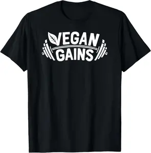 Vegan Gains T Shirt for Men Women Vegetarian Funny Gym Wear T-Shirt