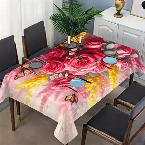 Rose Pattern Tablecloth Set, Fabric, Suitable for Dining Tables, Tea Tables, TV Stands, Picnic Mats, Home and Party Use, Picnic Table Cover