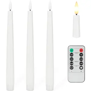 Flameless Taper Candles with 3D Wick, 9.6" Real Wax LED Candles with Remote and Timer, 3 Pack Flickering Candlesticks  Operated, Classic Tall Taper Candles for Home, Wedding, Party, White