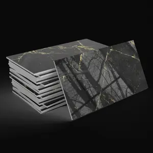 24/48/96 PCS TSF PVC+PET Crystal Foam Tile Stickers Black Gold Veined Marble Pattern Waterproof Oil-Proof for Kitchen Bathroom Floor Ceiling Tile Old Wood Home Decoration