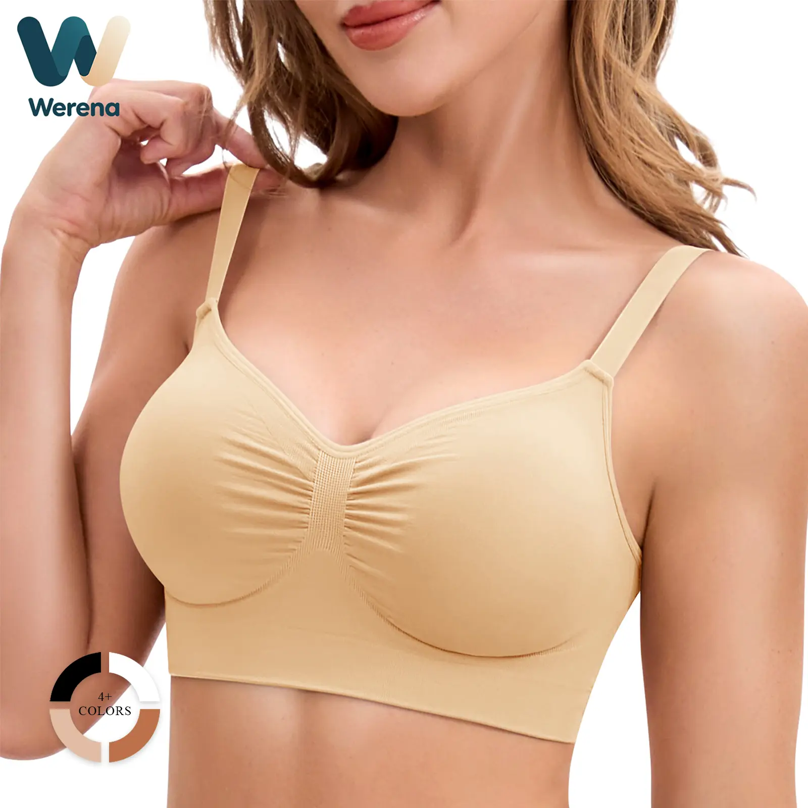 Werena Wireless Bras for Women No Underwire & Sewn in Padded Bralettes Full Coverage Lined Bra with High Support Breathable Strap