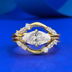 Loveden 2ct Marquise Shaped Ring For Women s925 Silver High Carbon Diamond Ring Three-pieces Set  Girls Birthday Gift Fashion Charm Jewelry Accessories
